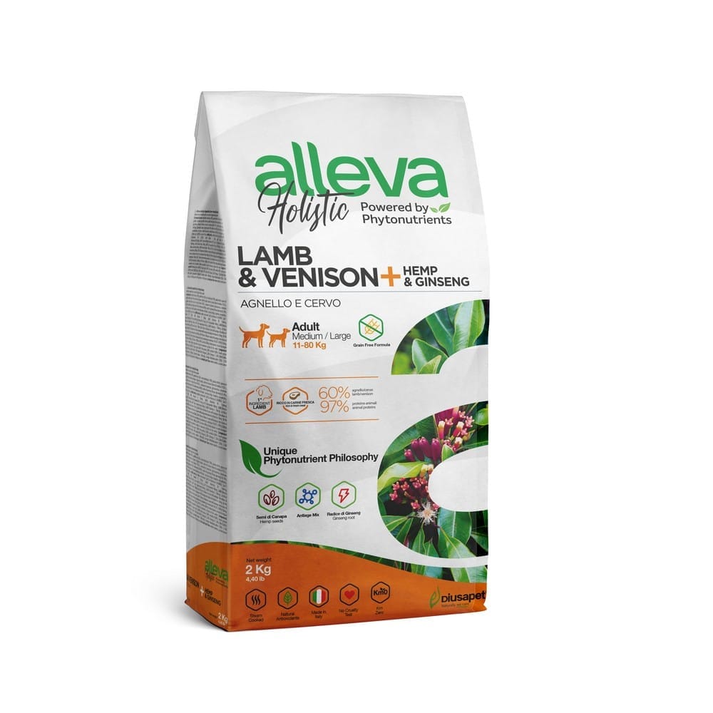 Alleva holistic lamb&venision+ Hemp & Ginseng Medium/Maxi 12kg